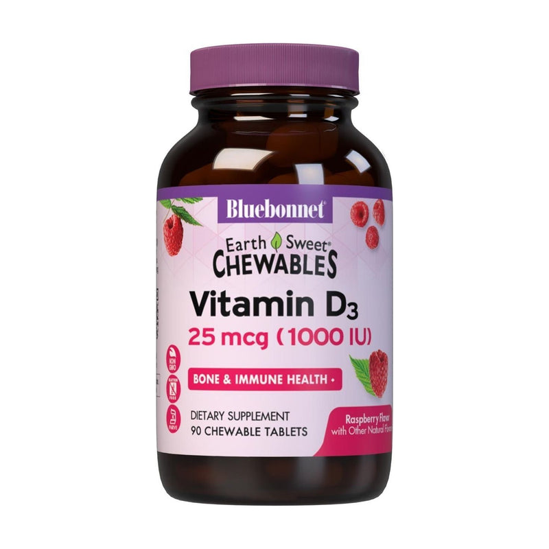 Bluebonnet Bluebonnet Earth Sweet Vitamin D3 2000 iu Raspberry Flavor, 90 chewable caplets Vitamins & Supplements Black