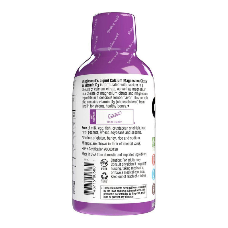 Bluebonnet Bluebonnet Kosher Calcium Magnesium Citrate Plus Vitamin D3 Liquid Strawberry Flavor 16 oz Dietary Supplements Light Gray