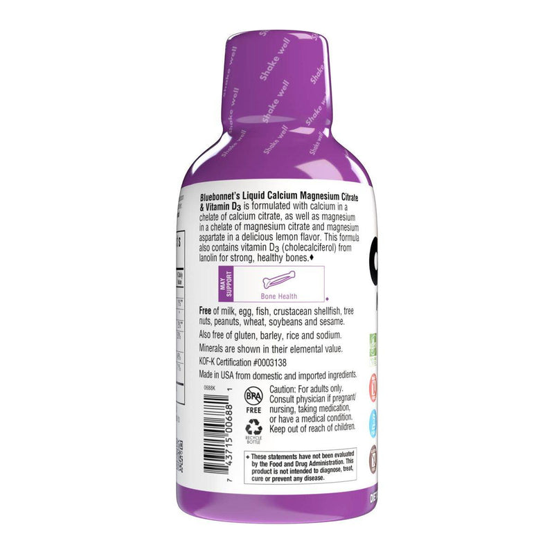Bluebonnet Bluebonnet Liquid Calcium Magnesium Citrate Plus Vitamin D3, Lemon, 16 oz Vitamin & Mineral Supplement Light Gray