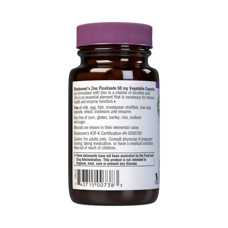 Bluebonnet BlueBonnet Zinc Picolinate, 50 mg, 50 Vegetarian Capsules Vitamins & Supplements Light Gray