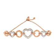 Bids.com 10K Rose Gold over .925 Sterling Silver 1/10 Cttw Round-Cut Diamond Heart Link Adjustable Bolo Bracelet (H-I Color, I2-I3 Clarity) - 6"-9" Adjustable Bracelets White Smoke Rose.Sterling Silver / 7