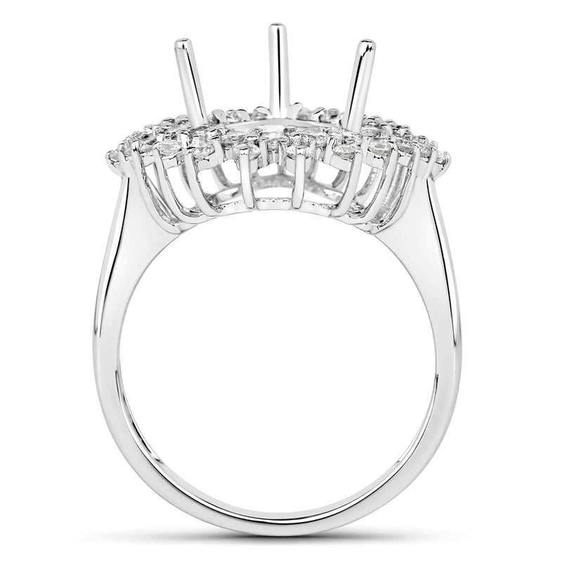 Bids.com 0.89 Carat Genuine White Diamond 14K White Gold Semi Mount Ring - holds 11x9mm Pear Gemstone Rings White Smoke size 7.00,size 6.00,size 8.00