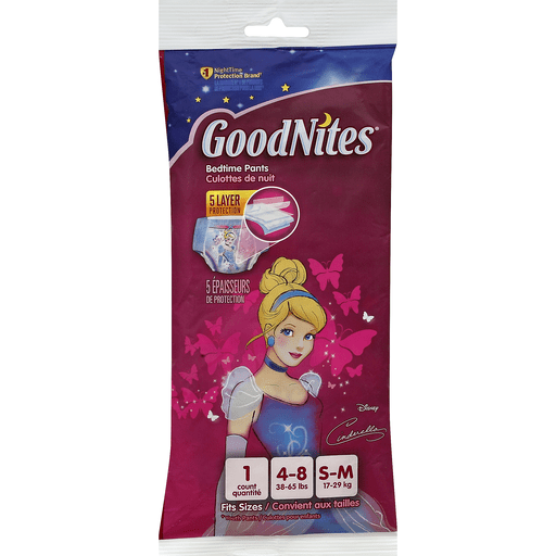 GoodNites GoodNites Bedtime Pants, Size: S-M, 4-8 (38-65 Lbs), Disney Cinderella Pants Brown
