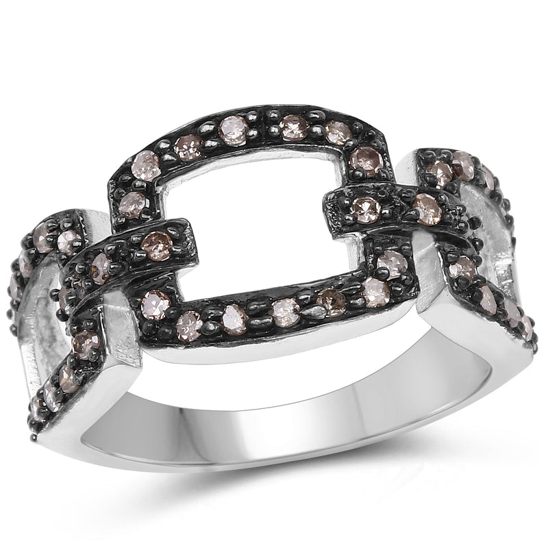 Bids.com 0.32 Carat Genuine Champagne Diamond .925 Sterling Silver Ring Rings White Smoke size 6.00,size 7.00,size 8.00,size 9.00