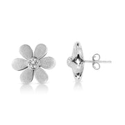 Bids.com Matte Finished .925 Sterling Silver Diamond Accent Flower Hoop Stud Earring (I-J Color, I1-I2 Clarity) Earrings White Smoke White.Sterling Silver / 0.052