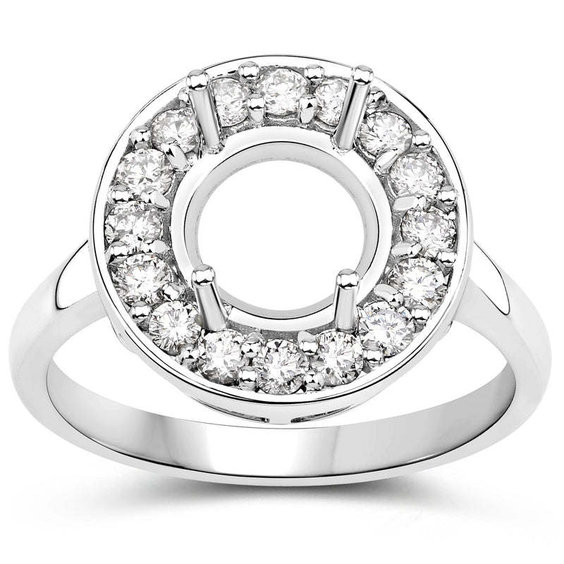 Bids.com 0.48 Carat Genuine White Diamond 14K White Gold Semi Mount Ring - holds 8.00mm Round Gemstone Rings White Smoke size 7.00,size 6.00,size 8.00