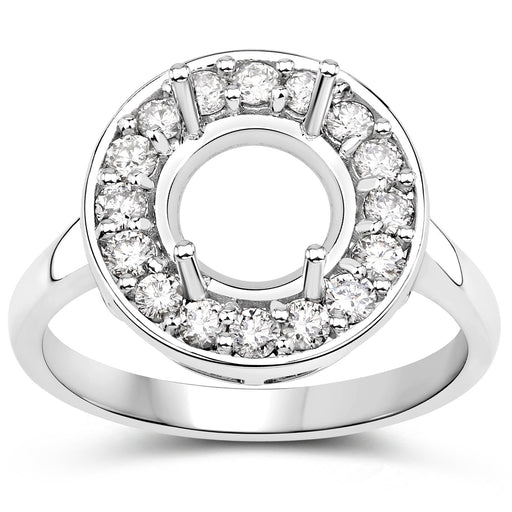 Bids.com 0.48 Carat Genuine White Diamond 14K White Gold Semi Mount Ring - holds 8.00mm Round Gemstone Rings White Smoke size 7.00,size 6.00,size 8.00