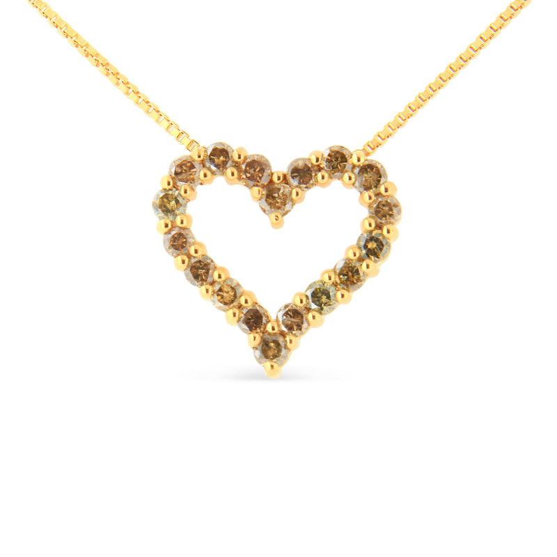 Bids.com 14K Yellow Gold Plated .925 Sterling Silver 1.0 Cttw Champagne Diamond Heart Pendant Necklace (K-L Color, I1-I2 Clarity) - 18" Necklaces White Smoke Yellow.Sterling Silver / 18
