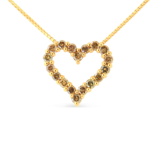 Bids.com 14K Yellow Gold Plated .925 Sterling Silver 1.0 Cttw Champagne Diamond Heart Pendant Necklace (K-L Color, I1-I2 Clarity) - 18" Necklaces White Smoke Yellow.Sterling Silver / 18