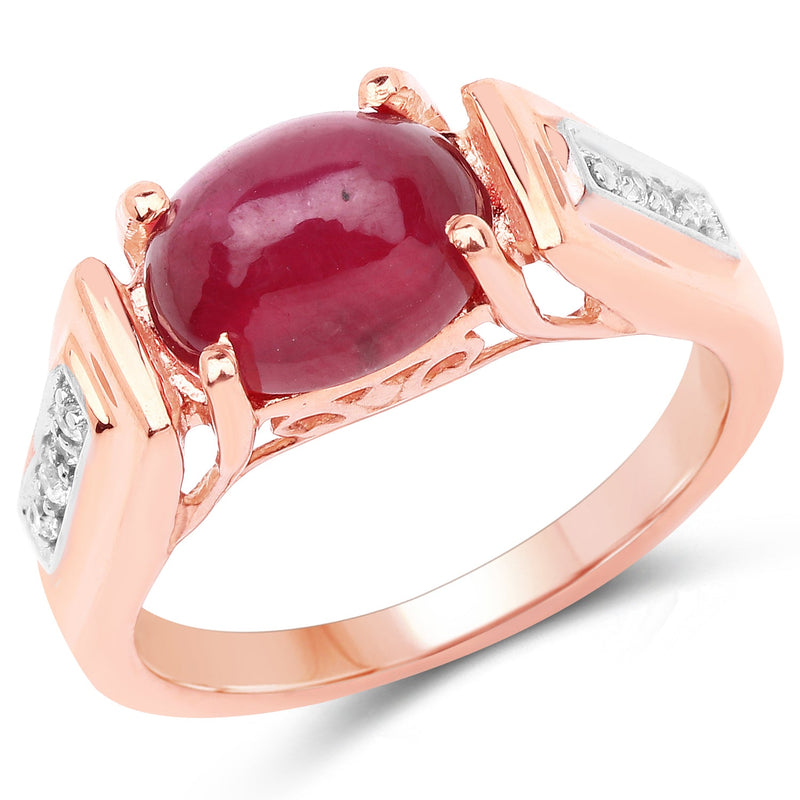 Bids.com 14K Rose Gold Plated 4.71 Carat Genuine Glass Filled Ruby and White Topaz .925 Sterling Silver Ring Rings White Smoke size 6.00,size 8.00,size 7.00,size 9.00