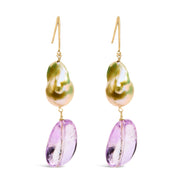 Bids.com 14K Yellow Gold Amethyst and Baroque Pearl Drop and Dangle Earrings 2" Inch Dangle Length Earrings White Smoke Yellow.Gold