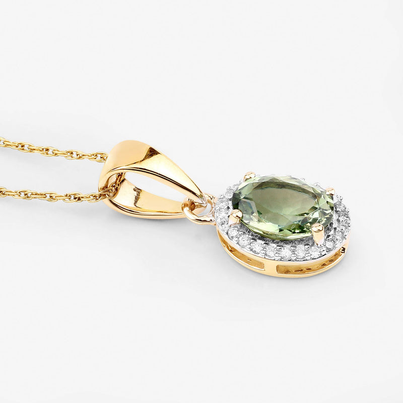 Bids.com 1.27 Carat Genuine Green Tourmaline and White Diamond 14K Yellow Gold Pendant Pendants White Smoke