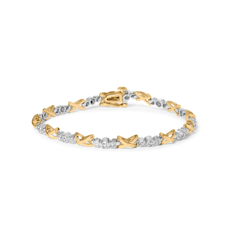 Bids.com 10K Two-Tone Gold 1/2 Cttw Diamond Alternating 3 Stone and X-Link 7" Bracelet (I-J Color, I2-I3 Clarity) Bracelets White Smoke YellowWhite.Gold / 7