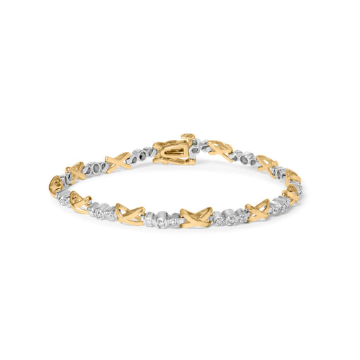 Bids.com 10K Two-Tone Gold 1/2 Cttw Diamond Alternating 3 Stone and X-Link 7" Bracelet (I-J Color, I2-I3 Clarity) Bracelets White Smoke YellowWhite.Gold / 7