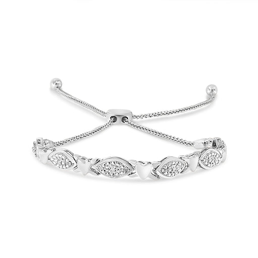 Bids.com 14K Yellow Gold Plated .925 Sterling Silver Diamond Accent Alternating Marquise Shape and Heart Links Bolo Bracelet (I-J Color, I3 Clarity) - Adjustable 6" to 9" Bracelets White Smoke White.Sterling Silver / 7