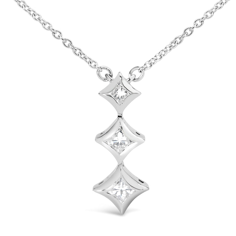 Bids.com 10K White Gold 1/5 Cttw Princess Cut Diamond 3 Stone Drop 18" Pendant Necklace (H-I Color, SI2-I1 Clarity) Necklaces White Smoke White.Gold / 18,Yellow.Gold / 18
