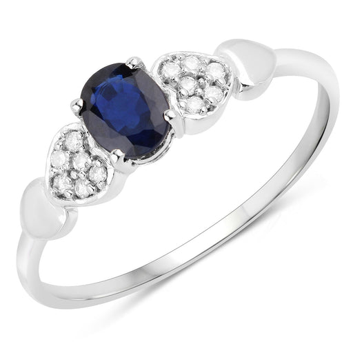 Bids.com 0.44 Carat Genuine Blue Sapphire and White Diamond 14K White Gold Ring Rings White Smoke size 5.00,size 6.00,size 7.00,size 8.00,size 9.00