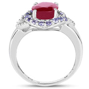Bids.com 4.03 Carat Genuine Glass Filled Ruby & Tanzanite .925 Sterling Silver Ring Rings White Smoke size 6.00,size 7.00,size 8.00,size 9.00,size 5.00