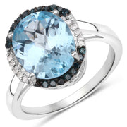 Bids.com 5.27 Carat Genuine Swiss Blue Topaz, Blue Diamond and White Diamond .925 Sterling Silver Ring Rings White Smoke size 8.00,size 5.00,size 6.00,size 7.00,size 9.00