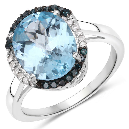 Bids.com 5.27 Carat Genuine Swiss Blue Topaz, Blue Diamond and White Diamond .925 Sterling Silver Ring Rings White Smoke size 8.00,size 5.00,size 6.00,size 7.00,size 9.00
