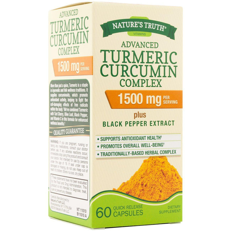 Nature's Truth Nature's Truth Advanced Turmeric Curcumin Complex 1500mg with Black Pepper, 60 Capsules Vitamins & Supplements Antique White