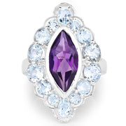 Bids.com 5.30 Carat Genuine Amethyst and Blue Topaz .925 Sterling Silver Ring Rings White Smoke size 6.00,size 7.00,size 8.00,size 9.00