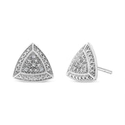 Bids.com .925 Sterling Silver Diamond-Accented Trillion Shaped 4-Stone Halo-Style Stud Earrings (H-I Color, I2-I3 Clarity) Earrings White Smoke White.Sterling Silver / 0.03
