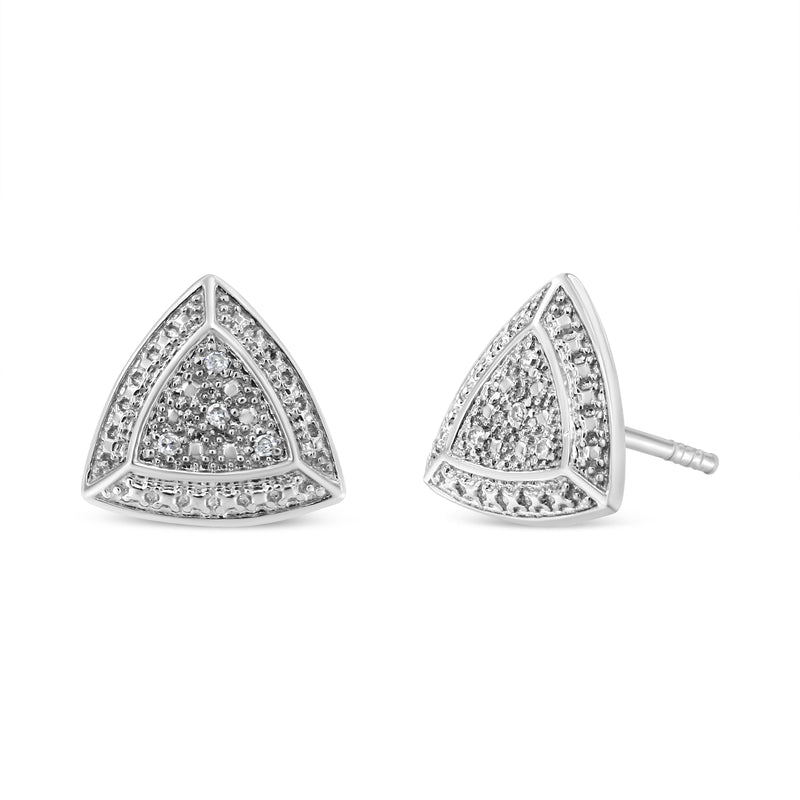 Bids.com .925 Sterling Silver Diamond-Accented Trillion Shaped 4-Stone Halo-Style Stud Earrings (H-I Color, I2-I3 Clarity) Earrings White Smoke White.Sterling Silver / 0.03