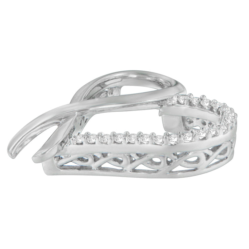 Bids.com .925 Sterling Silver 1/4 cttw Round Cut Diamond Ribbon and Heart Accent Pendant Necklace (H-I, I2-I3) Necklaces White Smoke White.Sterling Silver / 18