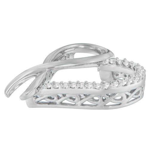 Bids.com .925 Sterling Silver 1/4 cttw Round Cut Diamond Ribbon and Heart Accent Pendant Necklace (H-I, I2-I3) Necklaces White Smoke White.Sterling Silver / 18