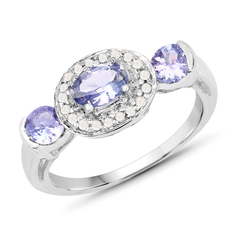 Bids.com 1.00 Carat Genuine Tanzanite and White Topaz .925 Sterling Silver Ring Rings White Smoke size 6.00,size 7.00,size 6.50,size 8.00,size 9.00