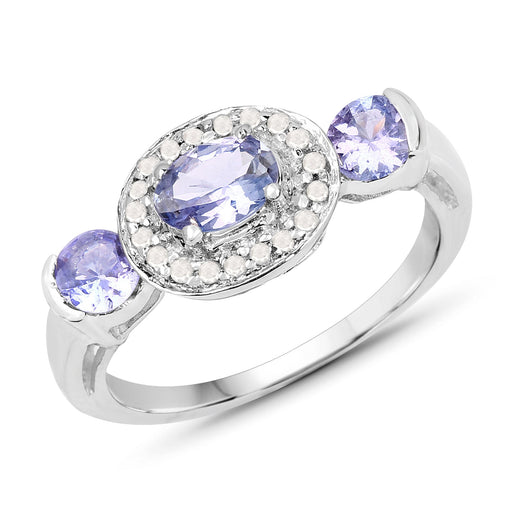Bids.com 1.00 Carat Genuine Tanzanite and White Topaz .925 Sterling Silver Ring Rings White Smoke size 6.00,size 7.00,size 6.50,size 8.00,size 9.00
