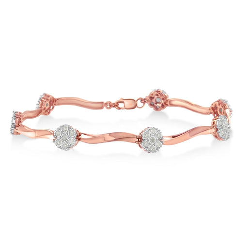Bids.com .925 10k Rose Gold Over Sterling Silver 1.0 cttw Diamond Floral Link Bracelet (I-J Color,I3 Clarity) Bracelets White Smoke Rose.Sterling Silver / 7