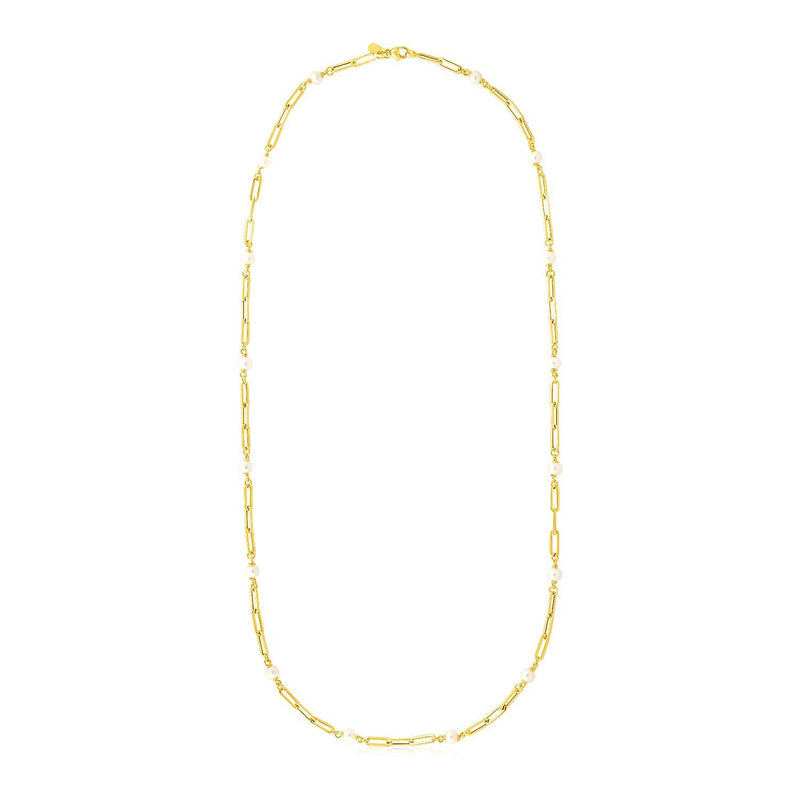 Bids.com 14k Yellow Gold Paperclip Chain and Pearl Necklace Necklaces White Smoke 24 / Yellow Gold