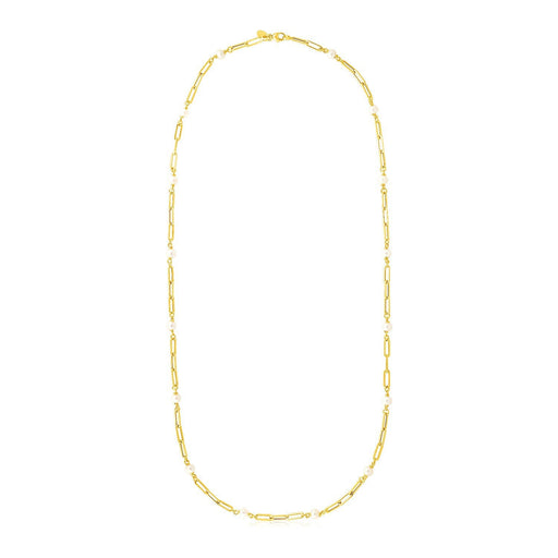 Bids.com 14k Yellow Gold Paperclip Chain and Pearl Necklace Necklaces White Smoke 24 / Yellow Gold