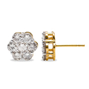 Bids.com 14K Yellow Gold 2.0 Cttw Diamond Floral Cluster Stud Earring with Screw Back (H-I Color, SI1-SI2 Clarity) Earrings White Smoke Yellow.Gold / 2