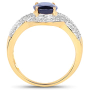 Bids.com 14K Yellow Gold Plated 2.56 Carat Genuine Kyanite and White Topaz .925 Sterling Silver Ring Rings White Smoke size 8.00,size 6.00,size 7.00,size 9.00