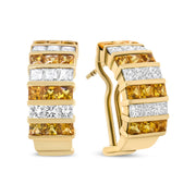 Bids.com 18K Yellow Gold 1 3/4 Cttw Invisible Set Princess Cut Diamond and 2.5mm Yellow Sapphire Huggie Hoop Earrings (F-G Color, VS1-VS2 Clarity) Earrings White Smoke Yellow.Gold / 1.85