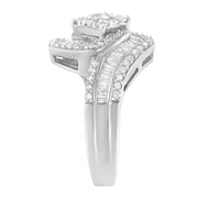 Bids.com 14K White Gold 1 Cttw Baguette and Round Diamond Floral Swirl Cluster Cocktail Ring Rings White Smoke 7 / White.Gold,7.25 / White.Gold,6.75 / White.Gold