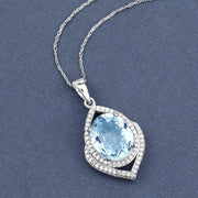 Bids.com 3.82 Carat Genuine Aquamarine and White Diamond 14K White Gold Pendant Pendants Dim Gray