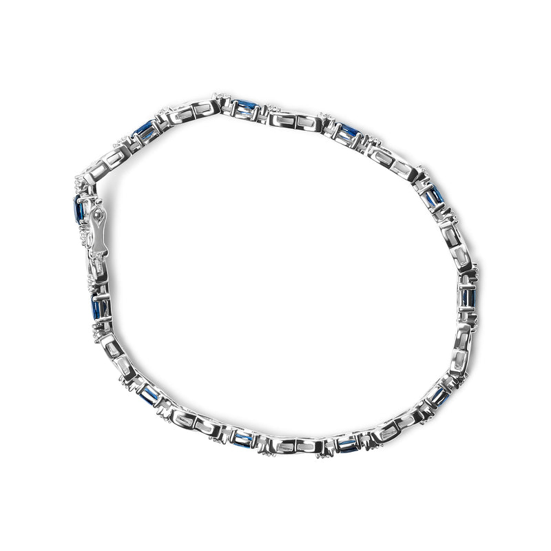 Bids.com 10K White Gold 5x4mm Oval Sapphire Gemstone and 1/10 Cttw Diamond Prong Set "X" Link Bracelet - Size 7" (H-I Color, SI1-SI2 Clarity) Bracelets White Smoke White.Gold / 7