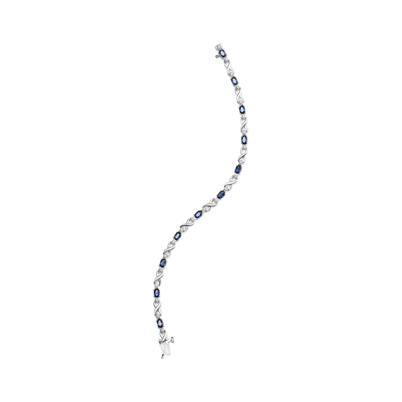 Bids.com 10K White Gold 5x4mm Oval Sapphire Gemstone and 1/10 Cttw Diamond Prong Set "X" Link Bracelet - Size 7" (H-I Color, SI1-SI2 Clarity) Bracelets White Smoke White.Gold / 7