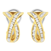 Bids.com 14K Yellow and White Gold 1/2 TDW "X" Shape Cross Over Diamond Hoop Earrings (I-J, I2-I3) Earrings White Smoke Yellow.Gold / 0.5