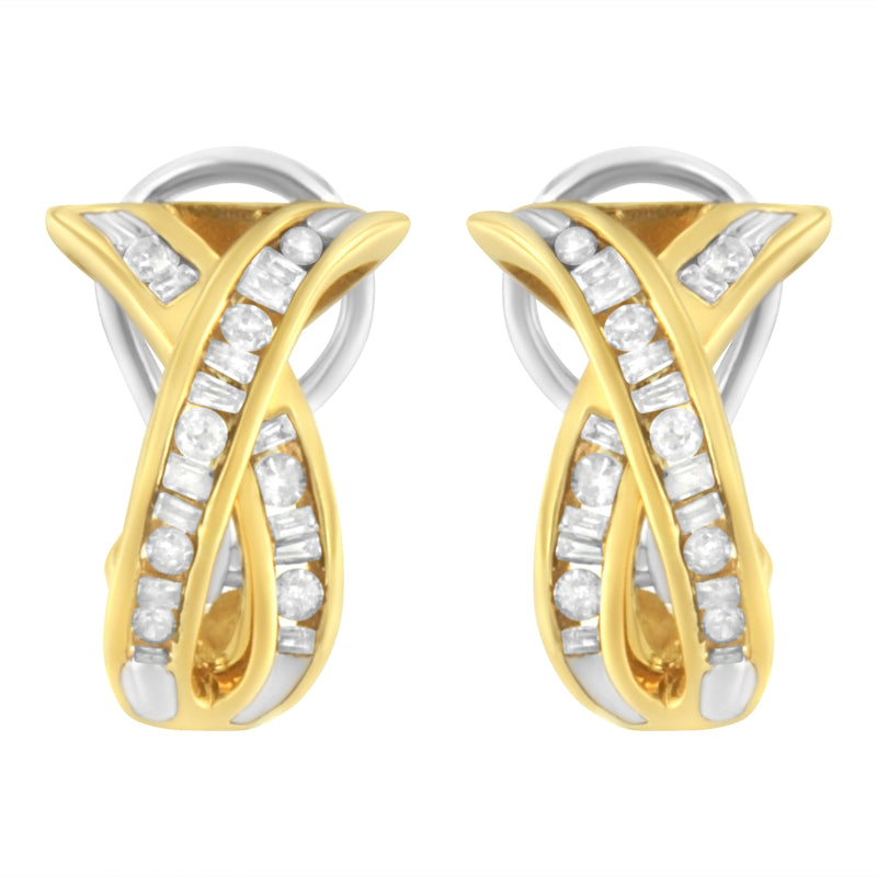 Bids.com 14K Yellow and White Gold 1/2 TDW "X" Shape Cross Over Diamond Hoop Earrings (I-J, I2-I3) Earrings White Smoke Yellow.Gold / 0.5