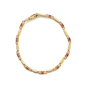 Bids.com 10K Yellow Gold Oval Ruby and 1/10 Cttw Diamond Bar Prong Set Bracelet (H-I Color, SI1-SI2 Clarity)  - Size 7" Bracelets White Smoke Yellow.Gold / 7