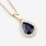 Bids.com 2.09 Carat Genuine Blue Sapphire and White Diamond 14K Yellow Gold Pendant Pendants White Smoke