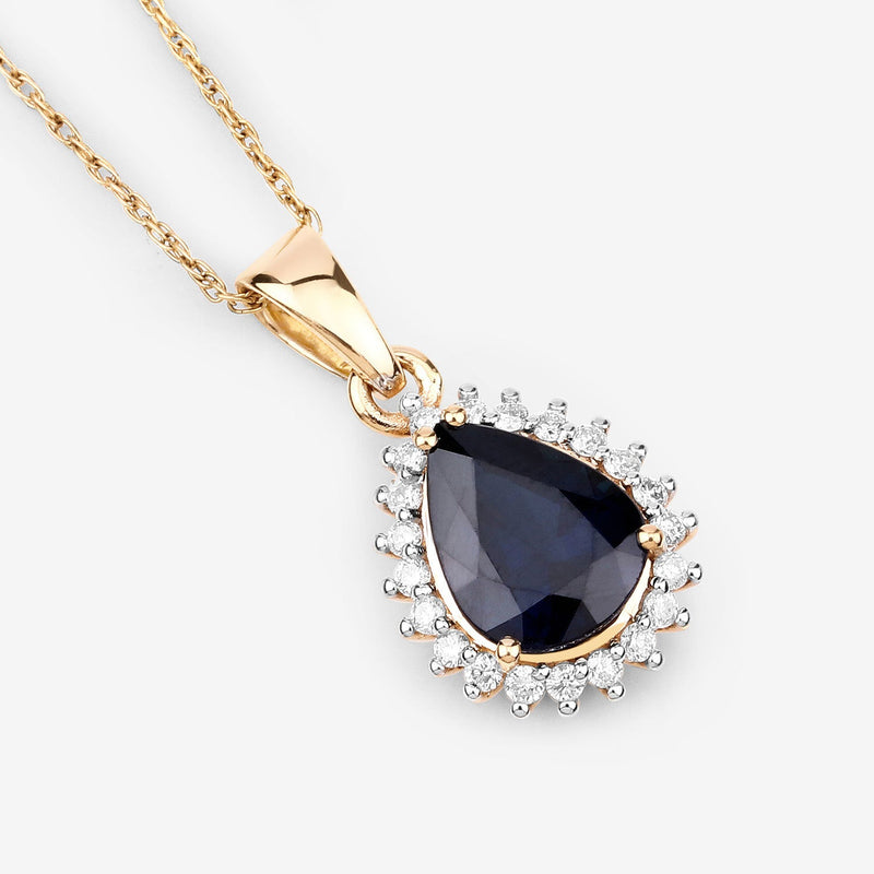 Bids.com 2.09 Carat Genuine Blue Sapphire and White Diamond 14K Yellow Gold Pendant Pendants White Smoke