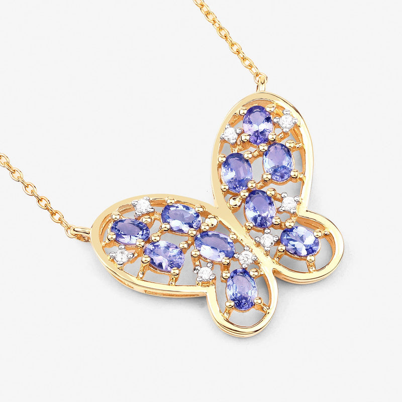 Bids.com 1.86 Carat Genuine Tanzanite and White Zircon .925 Sterling Silver Necklace Necklaces White Smoke
