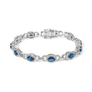Bids.com 14K White Gold Vintage-Inspired Oval Blue Sapphire & Diamond Link Bracelet Bracelets White Smoke White.Gold / 7