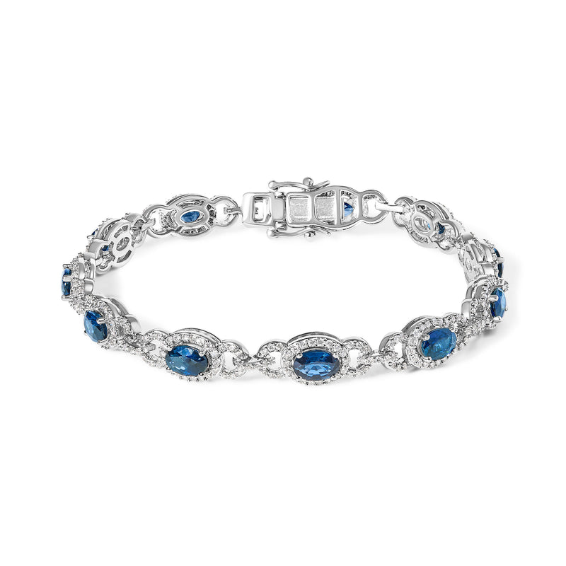 Bids.com 14K White Gold Vintage-Inspired Oval Blue Sapphire & Diamond Link Bracelet Bracelets White Smoke White.Gold / 7